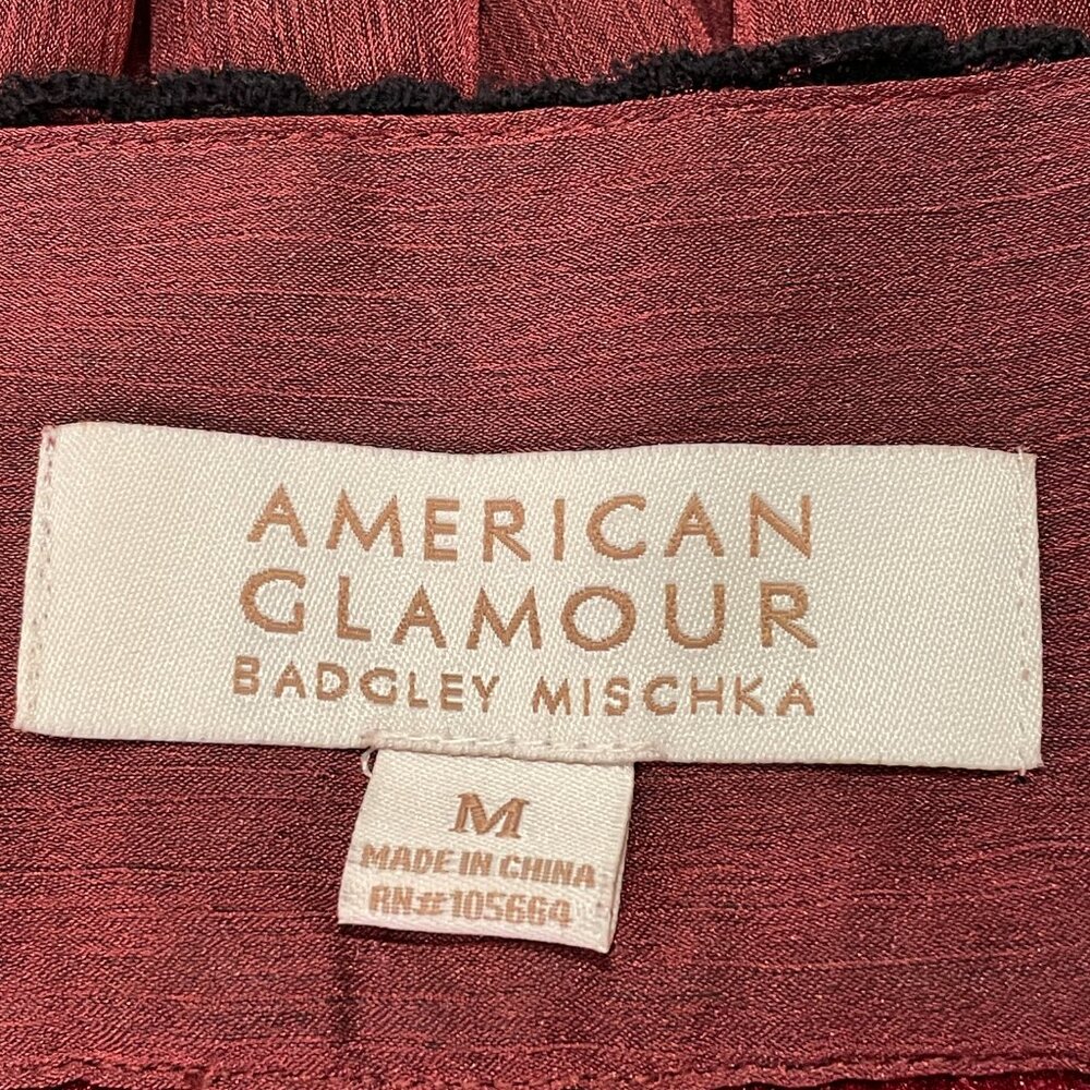 BADGLEY MISCHKA AMERICAN GLAMOUR Lace Flowy Peasant Blouse Burgundy/Black M - Picture 5 of 14